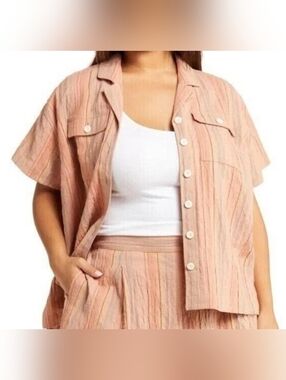 Madewell Striped Stretch Cotton & Linen Camp Shirt Short-Sleeve Button Shirt NWT